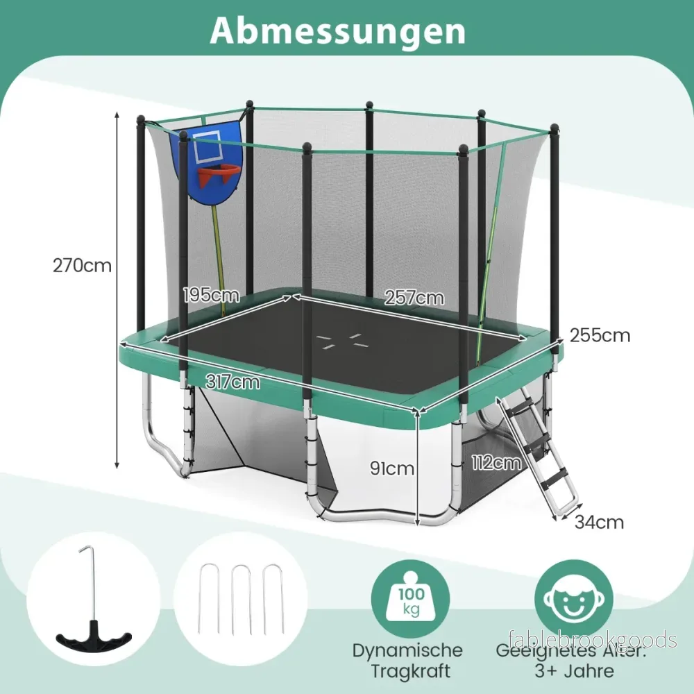 i – Rektangulärt Trampolin med Stege och Basketkorg Fotbollsmål – 3 1 – Grön - Bild 2
