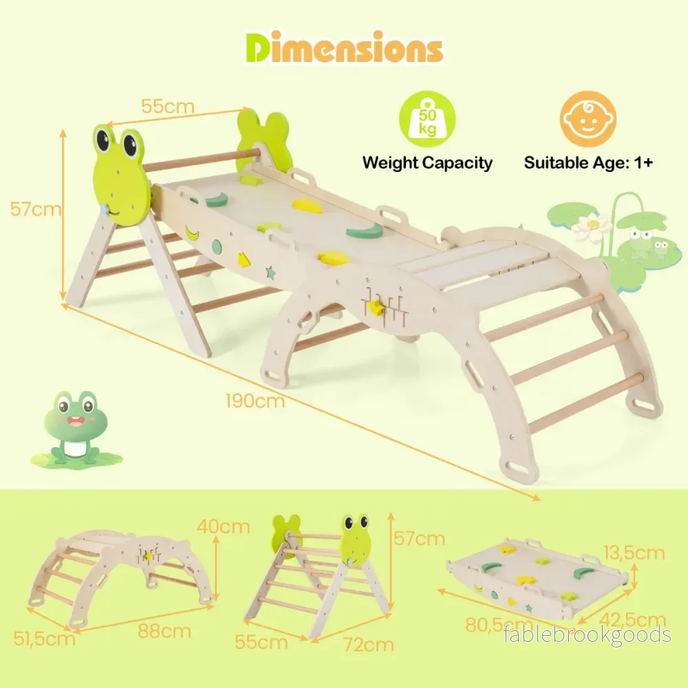 delat – klätterställning med rutschkana, klätterbåge och dubbelsidig ramp, klättertriangel – 3 – Natur - Bild 2