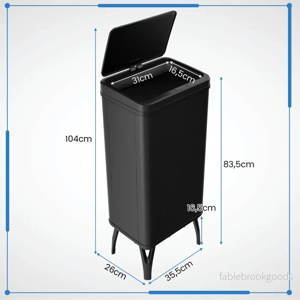 Rostfri – papperskorg Automatisk rörelsesensor med öppet lock – 50 L 33,5 x 26 x 83,5 cm – Svart - Bild 2