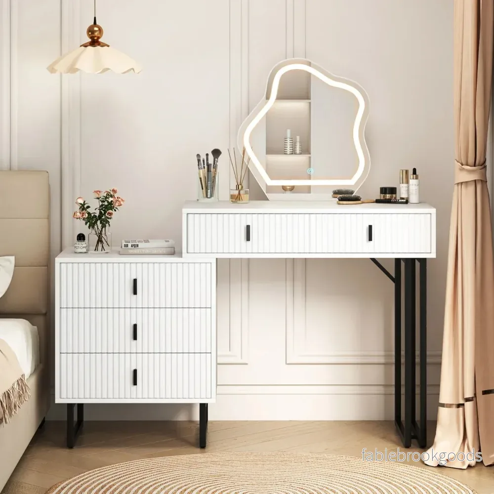 Sminkbord – med spegel och belysning ljuslägen justerbar ljusstyrka – 3 – Vit - Bild 2