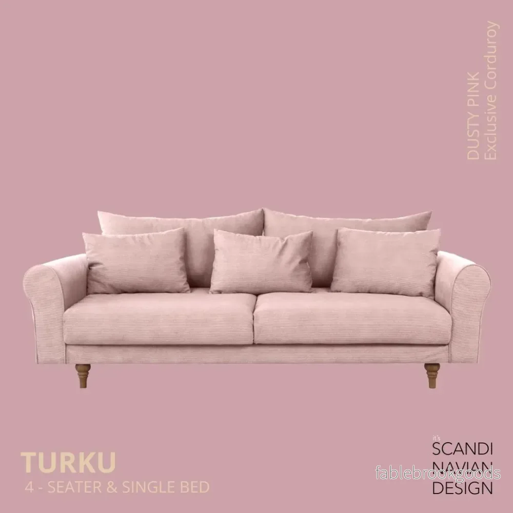 Turku 4-seater sofa/single bed Exclusive Corduroy, Dusty Pink removable & washable covers Turku 4-seater sofa/single bed Exclusive Corduroy, Dusty Pink removable & washable covers