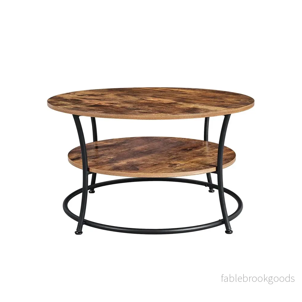 Soffbord – Runt sidobord med 2 hyllplan – Vintage brun Soffbord – Runt sidobord med 2 hyllplan – Vintage brun