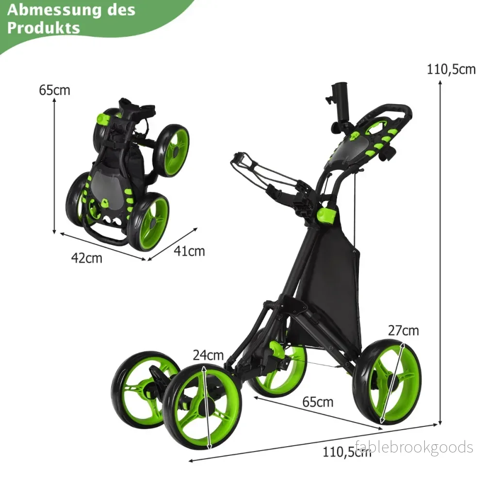 Golfvagn – hjulig hopfällbar Golfcaddy Push Cart i aluminium – 4 – Grön - Bild 2