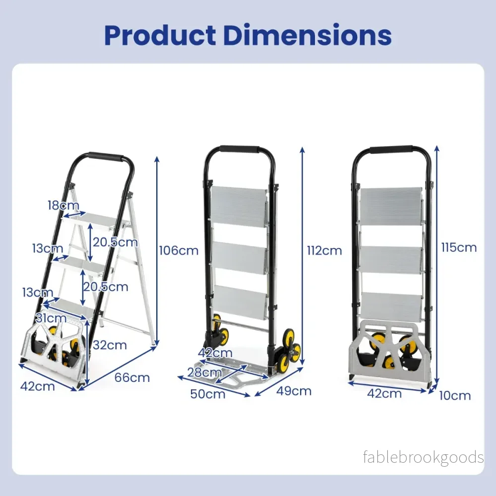 i – Ihopfällbar Kärra och Stege Aluminium stegs med Anti Slip Pedaler Tunglast Bärbar – 2 1 3 – Silver - Bild 2