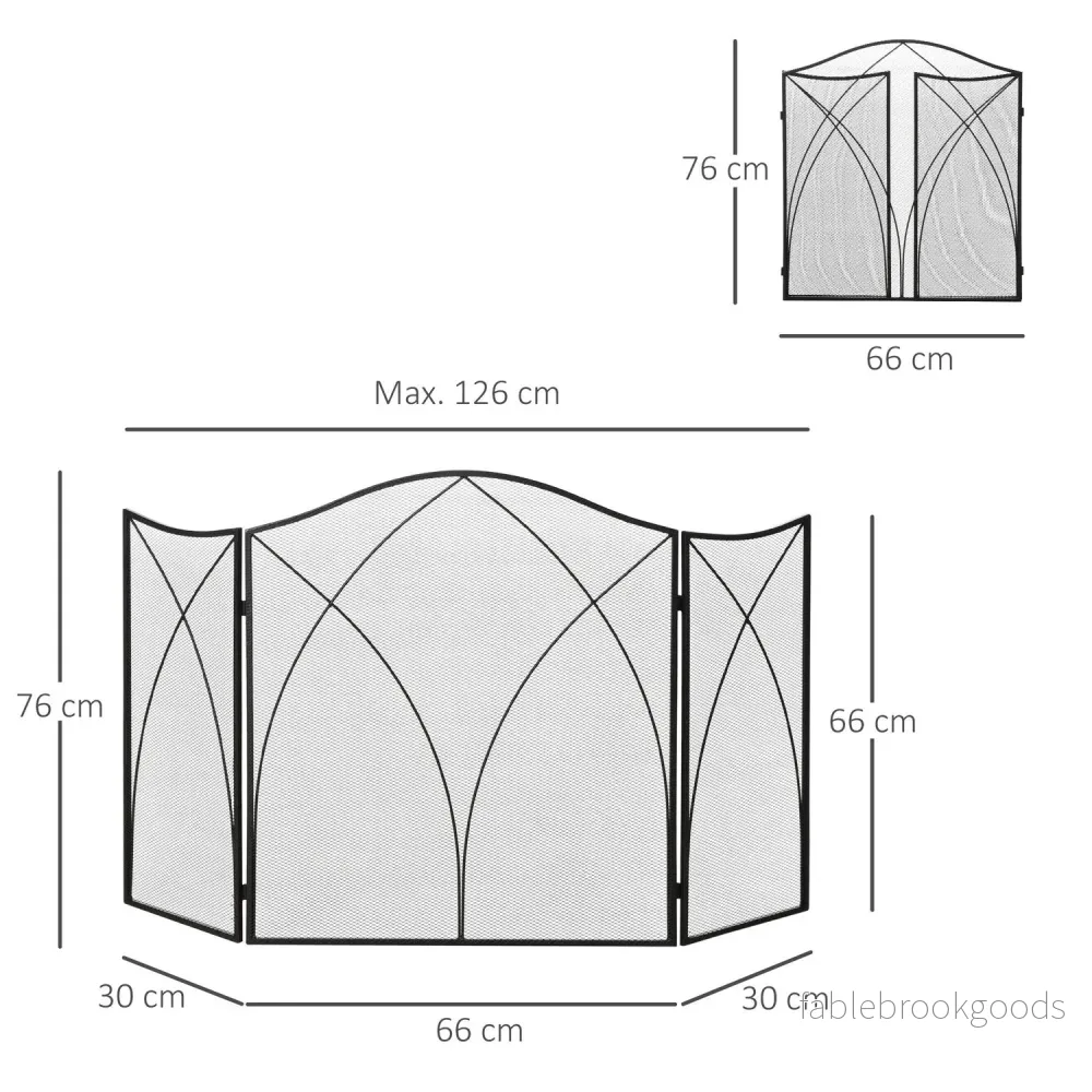 Vikbart svart metall eldstadsskydd, 3-panel, 126 x 76cm - Bild 3