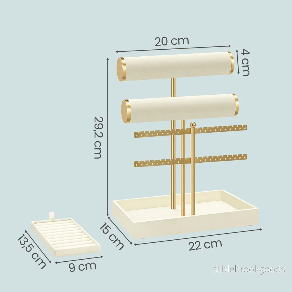 Sieradenstandaard - 15 x 22 x 29,2 cm - afneembare ringhouder - witgoud - 0,6 kg - Bild 3