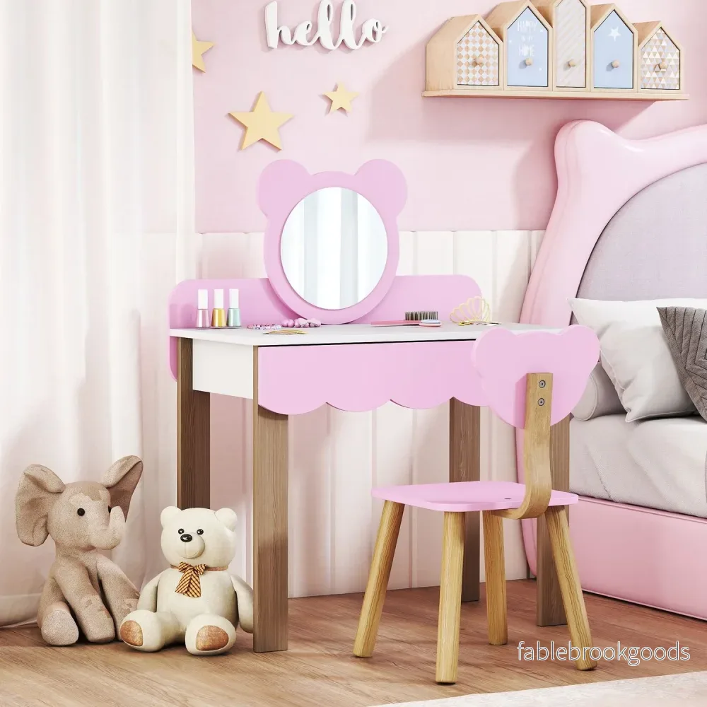 Barnsängkläder med pall, björnspegel, rosa MDF - Bild 3