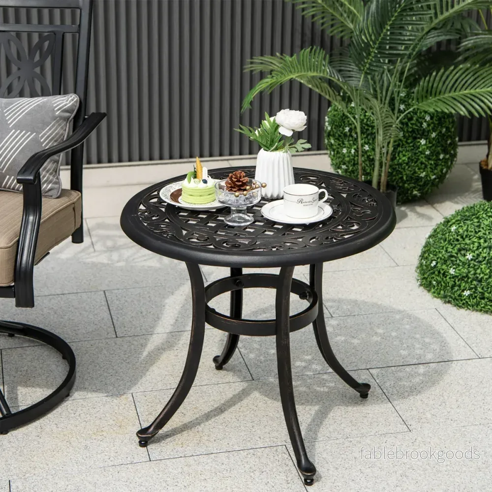 Altanbord – av gjuten aluminium med justerbara fotkuddar Runt soffbord – Ø 60 cm – Brun - Bild 2