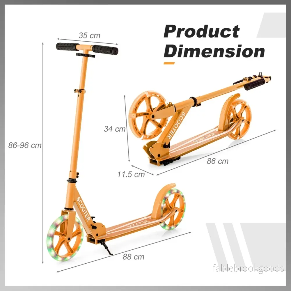 Hopfällbar – scooter med bärkraft och LED hjul, höjjusterbar sparkcykel, – 100 kg 2 . – Orange - Bild 2
