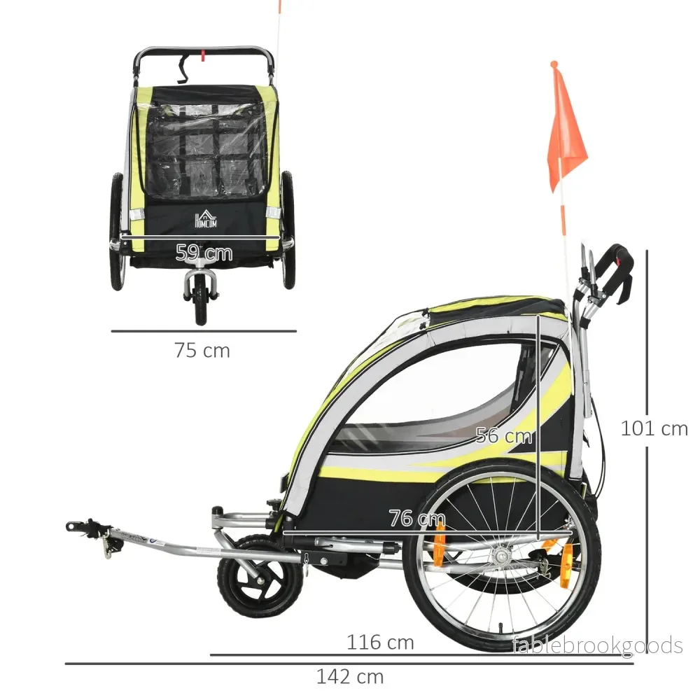 Barncykelvagn med fjädring & broms, gul/svart - Bild 3