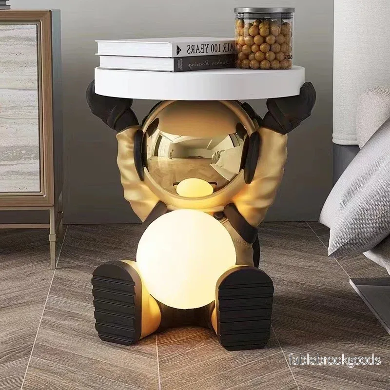 Bear-Shaped Side Table with LED Lighting