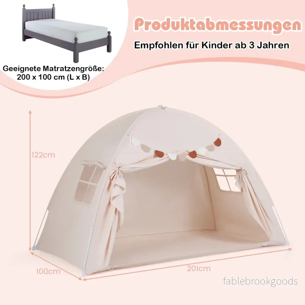 Tvåbädds – tält för barn, hopfällbart och bärbart våningssäng med fönster – 2 – Beige - Bild 3
