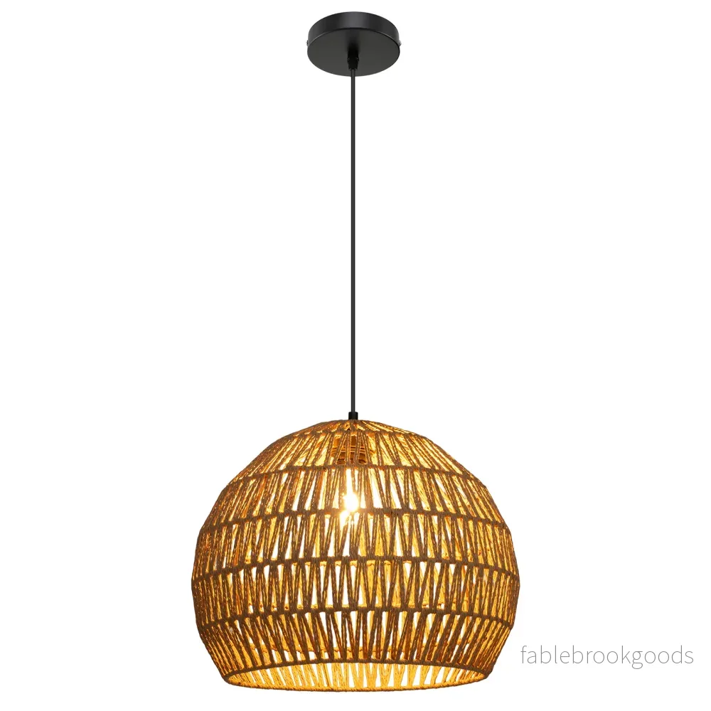 Flätad – pendellampa Boho taklampa med justerbar hänghöjd hänglampa – Brun
