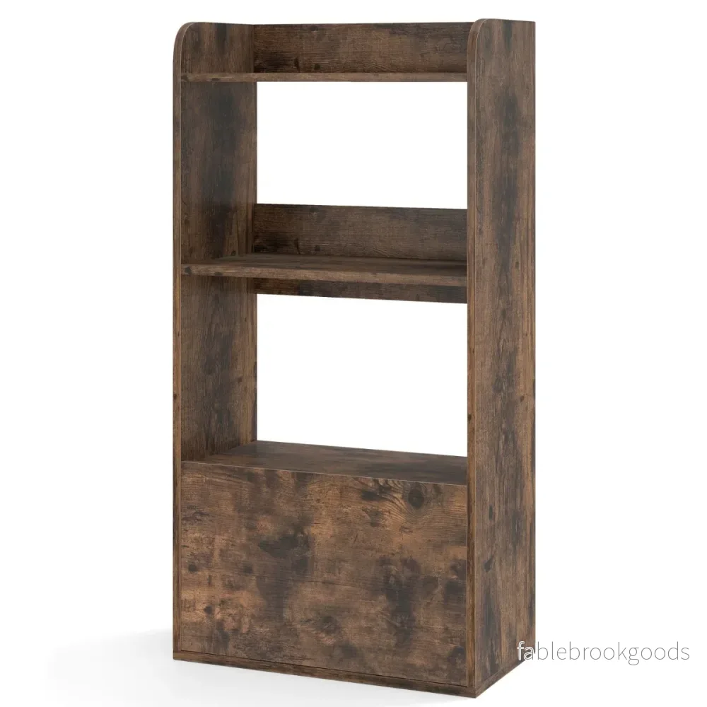 Bokhylla – med låda, stående fack, kontorshylla i trä, – 2 55 x 29 x 105 cm – Rustik brun