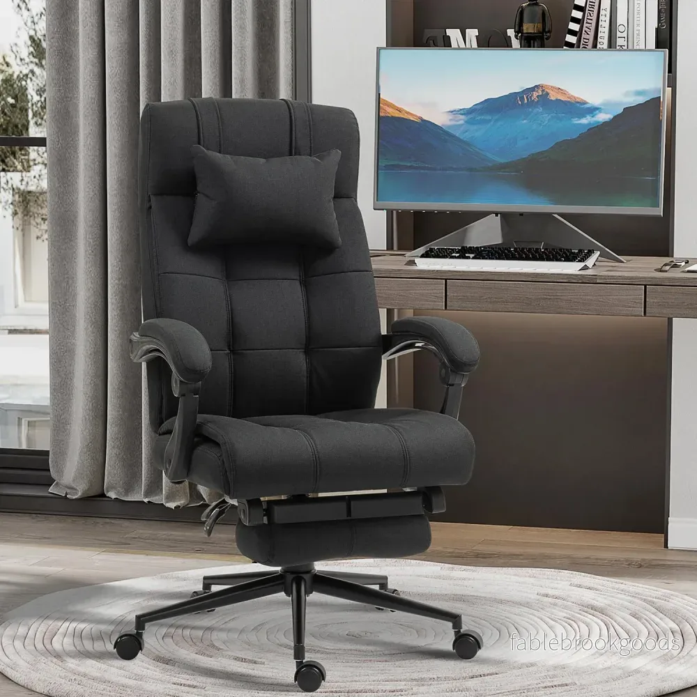 Kontorsstol med fotstöd, ergonomisk snurrstol, svart - Bild 2