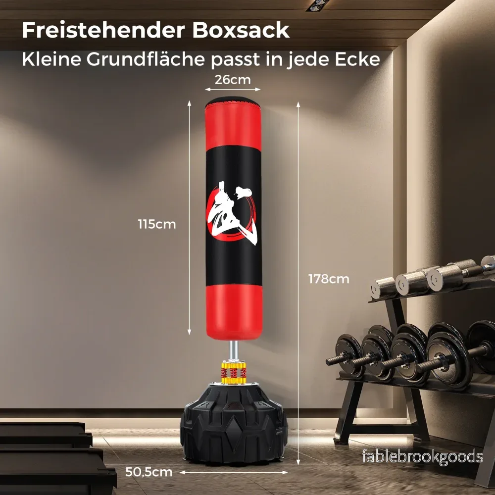 Frittstående – boxsekk med fyllbar sugefot MMA kickbokssekk punching ball – 178 cm – Röd och svart - Bild 2