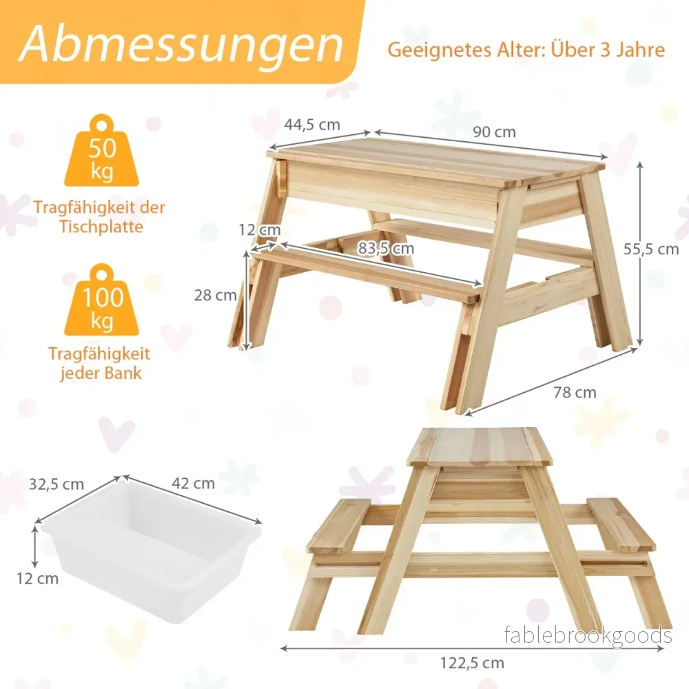 i – barnstolsgrupp med avtagbart lock och förvaringslådor Träleksakbord – 4 1 2 – Natur - Bild 2