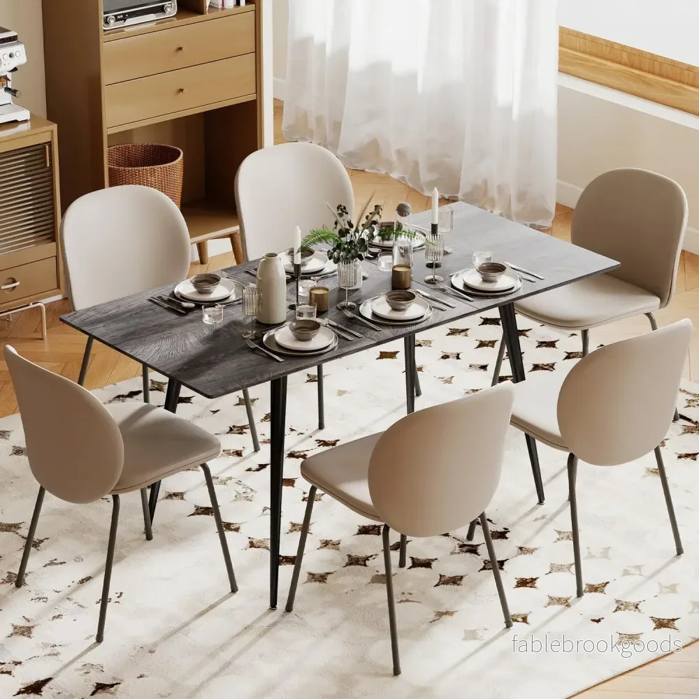 Utdragbart matbord för 6-8 personer, stålben, MDF-skiva - Bild 2