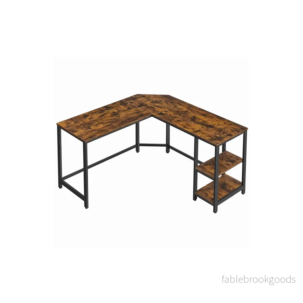 Hörnskrivbord – L-formad design – Industriell – Vintage brun/svart Hörnskrivbord – L-formad design – Industriell – Vintage brun/svart