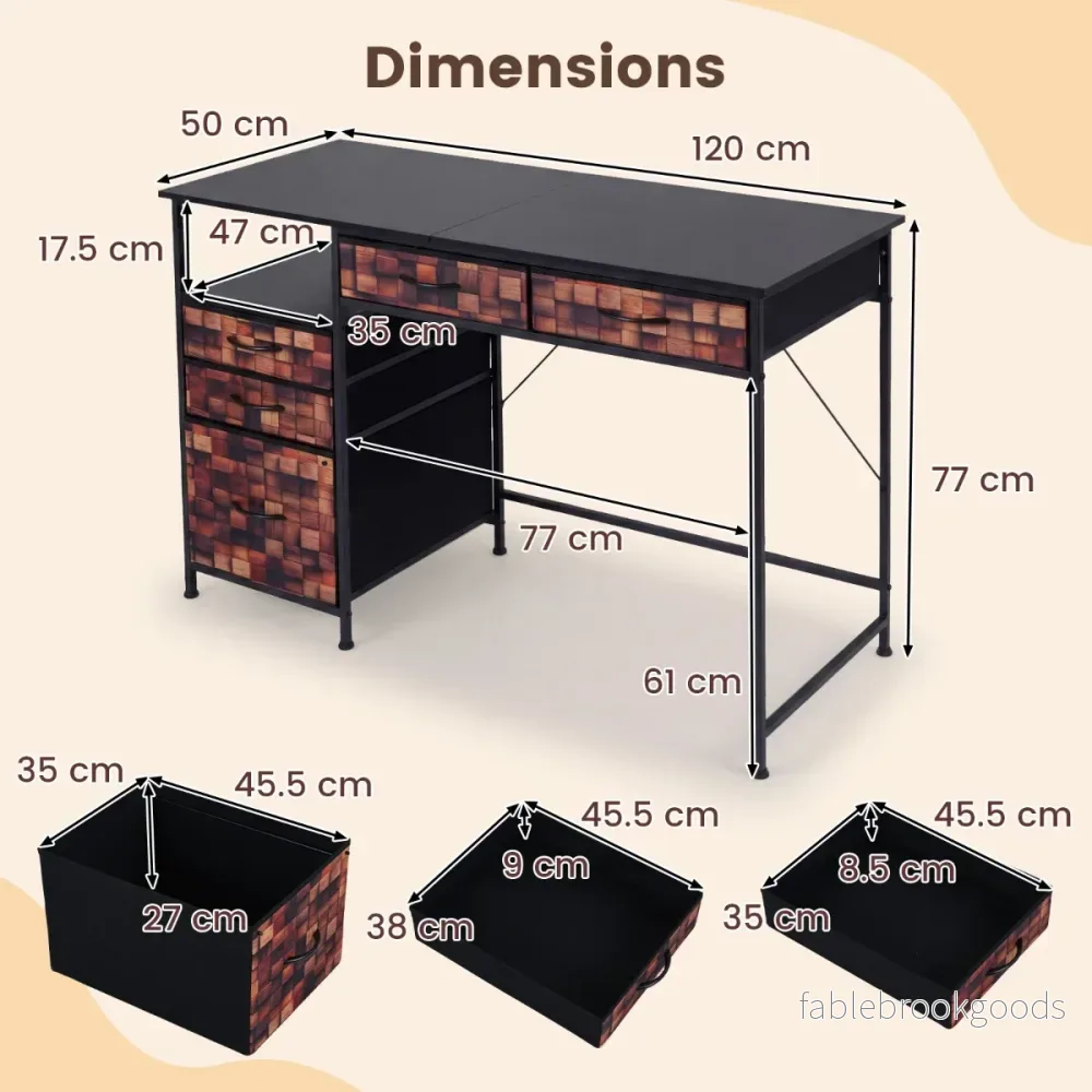 Skrivbord – med tyglådor Datorbord hylla PC för små utrymmen – 5 – Kaffe - Bild 2