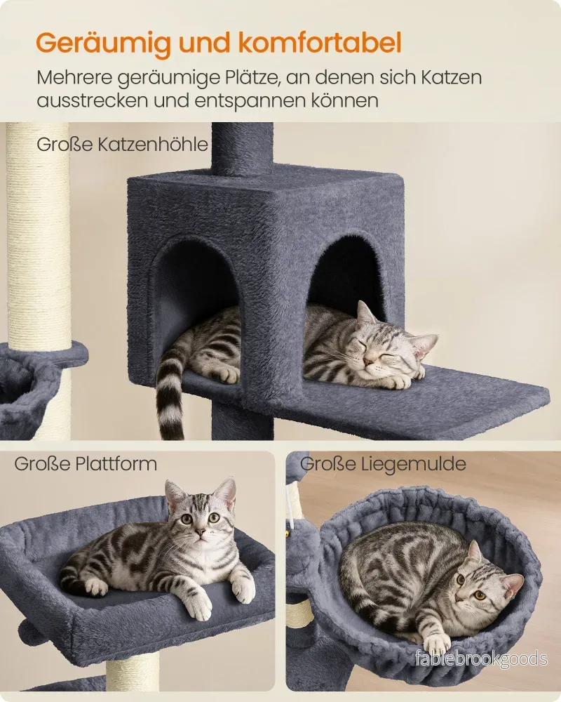 Krabpaal 55 x 55 x 174 cm - Groot platform - Dubbele grot - Donkergrijs - 19,4 kg maximum capaciteit - Bild 3
