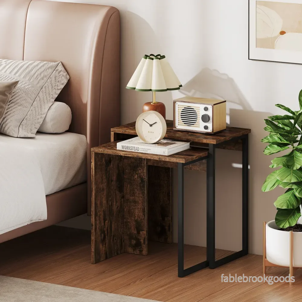 pack – soffbord sidobord i konstträ vardagsrumsbord nattduksbord rustik brunt – 2 – Brun - Bild 3