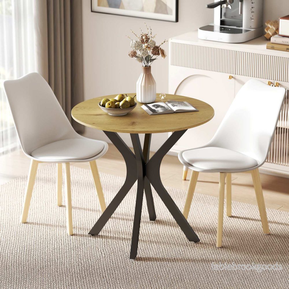 Runt matbord, modern design, 78x78x75 cm, naturligt trä - Bild 2