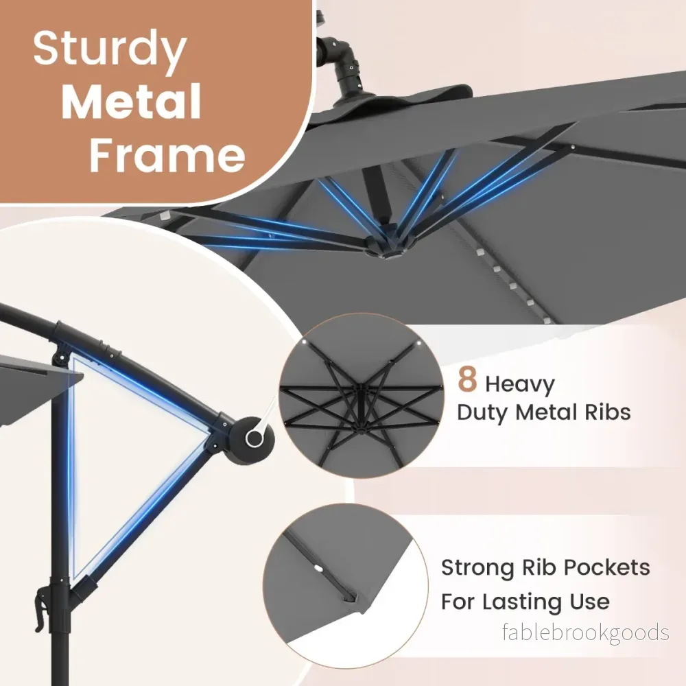 Fribärande – parasoll med solar LED lampor och sandsäckar vev UV skydd – 40 Ø 300 cm – Grå - Bild 3