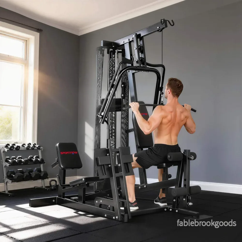 Hemmagymstation med benpress, justerbar sits, 65 kg vikter - Bild 2