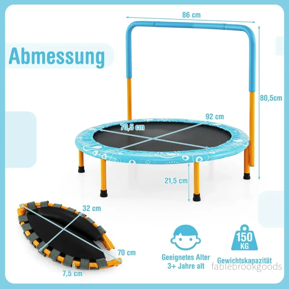 Barntrampolin – med handtag Mini upp till belastning Fällbart – 150 kg Ø 92 cm – Orange - Bild 2