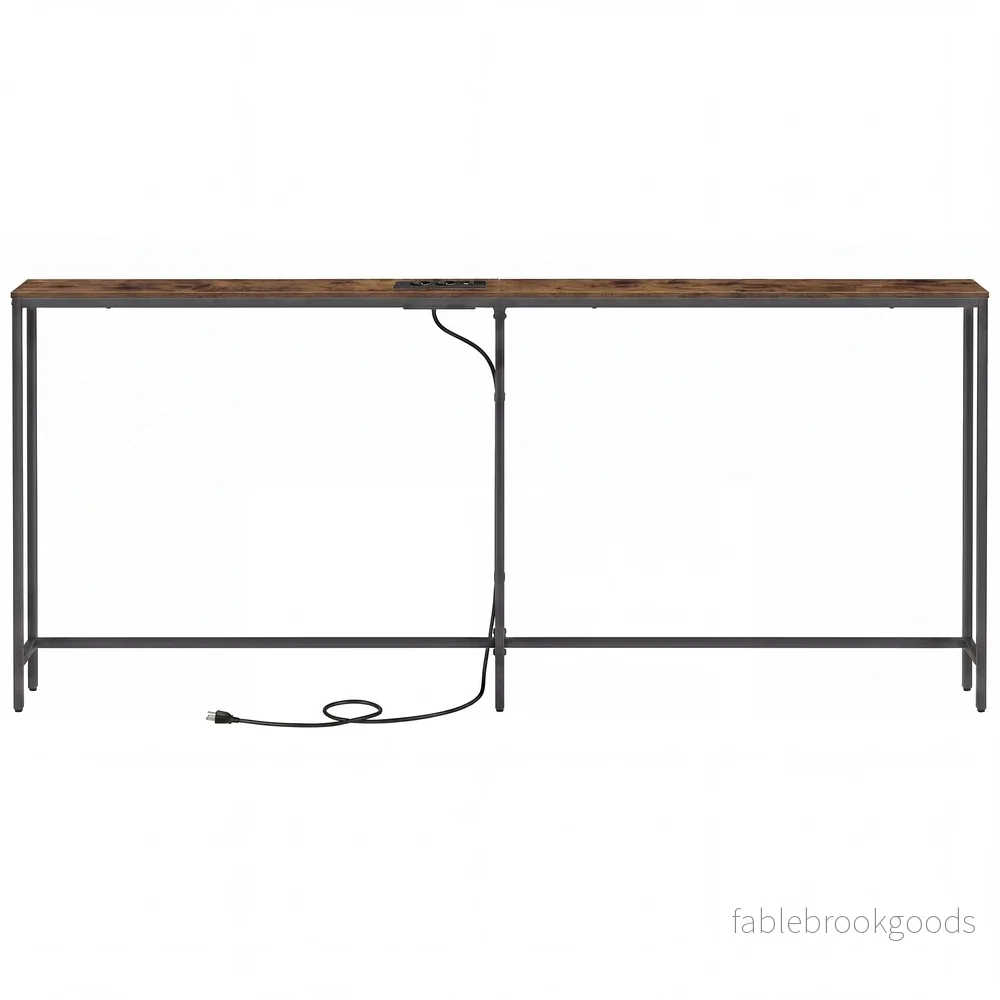 Consoletafel – 200 cm Breed – Met Oplaadstation – 2 Bladen – Bruin-Zwart Consoletafel – 200 cm Breed – Met Oplaadstation – 2 Bladen – Bruin-Zwart