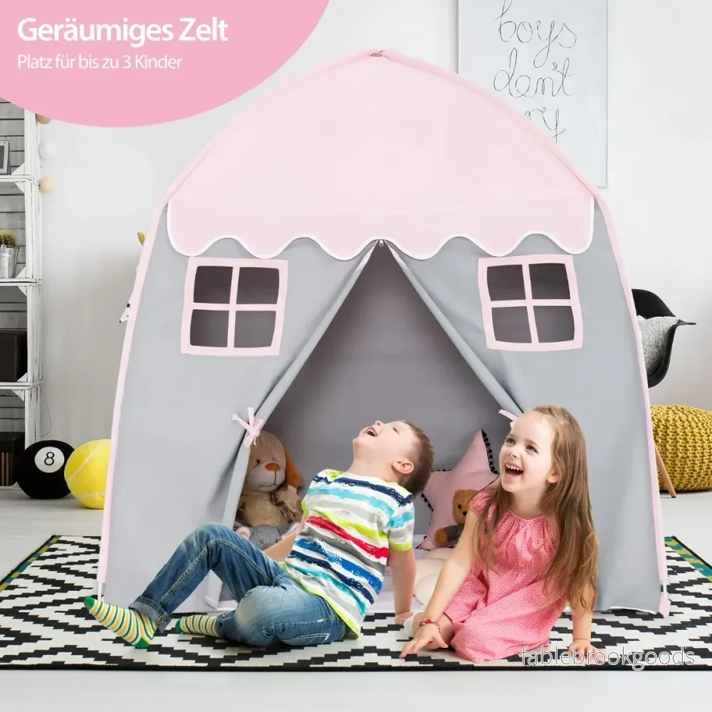 Barntält – Stort prinsesstält med bärväska Anti Slip Mat Dragkedja – Rosa - Bild 2