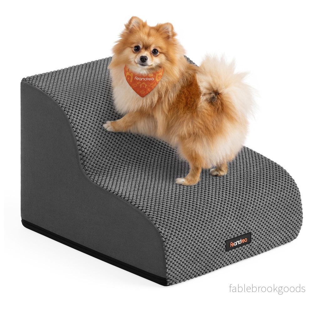 Hondentrap – Met Antislip Treden – Voor Kleine Honden – Leigrijs – 40 x 40 x 30 cm