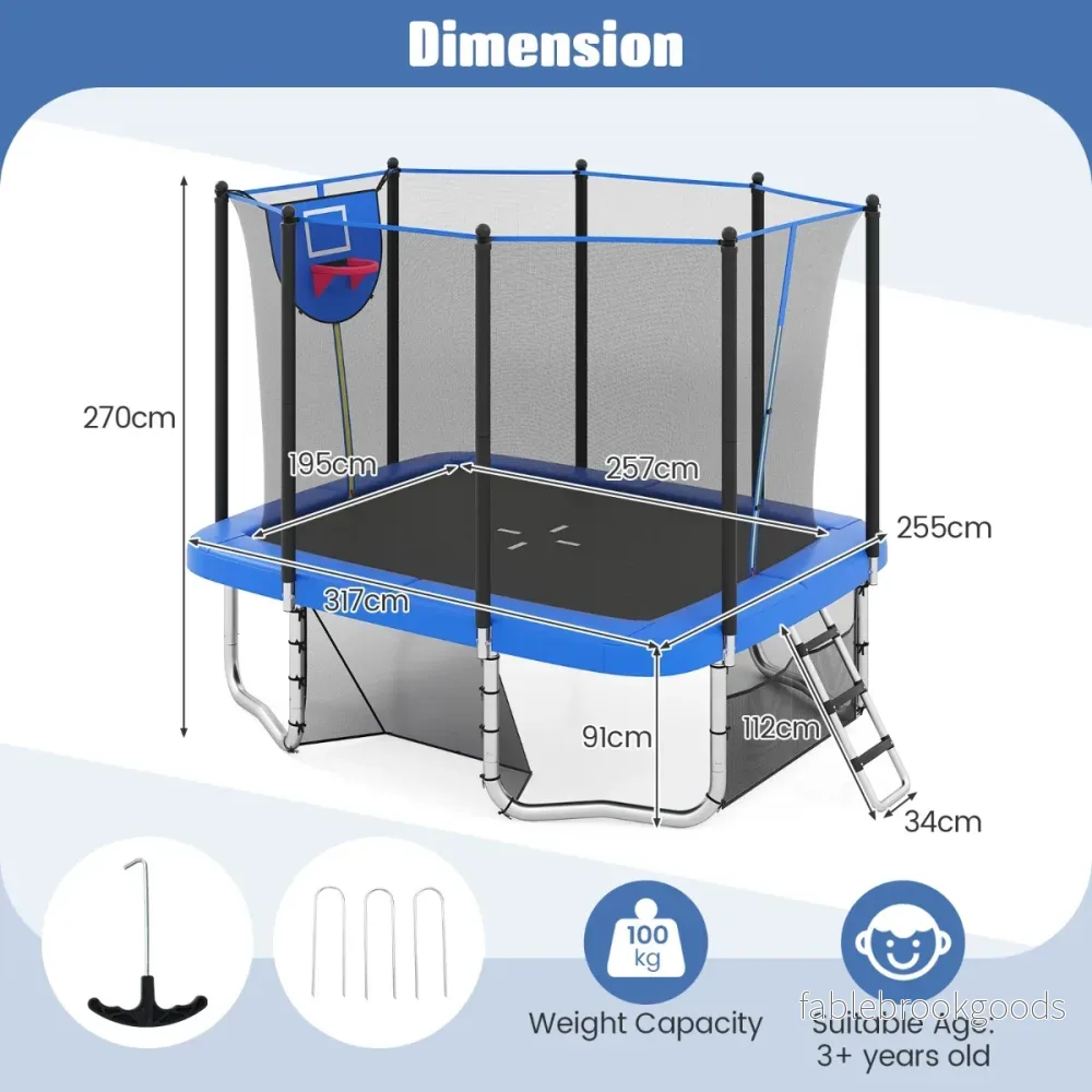 i – rektangulär trampolin med stege och basketkorg fotbollsmål barn – 3 1 – Blå - Bild 2