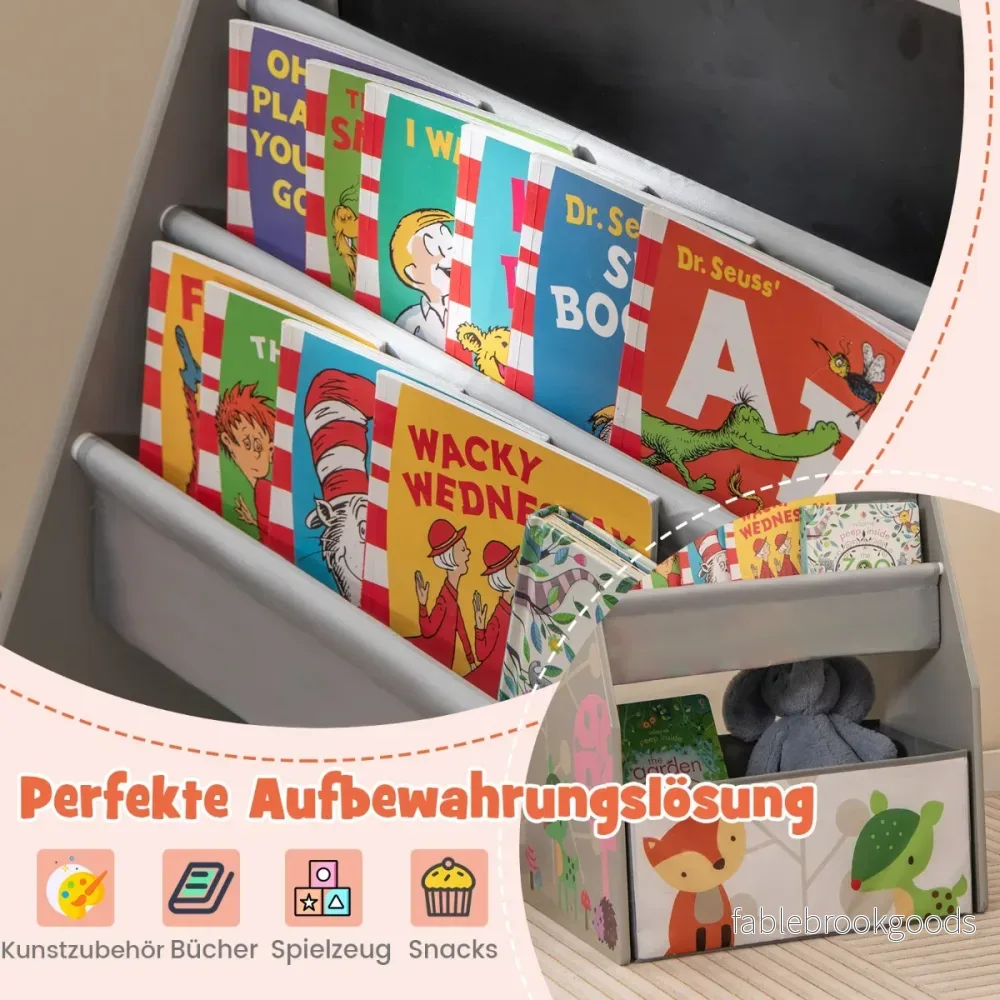 Dubbelsidigt – set med bord och stolar för barn magnettavla whiteboard bokhylla – Grå - Bild 2