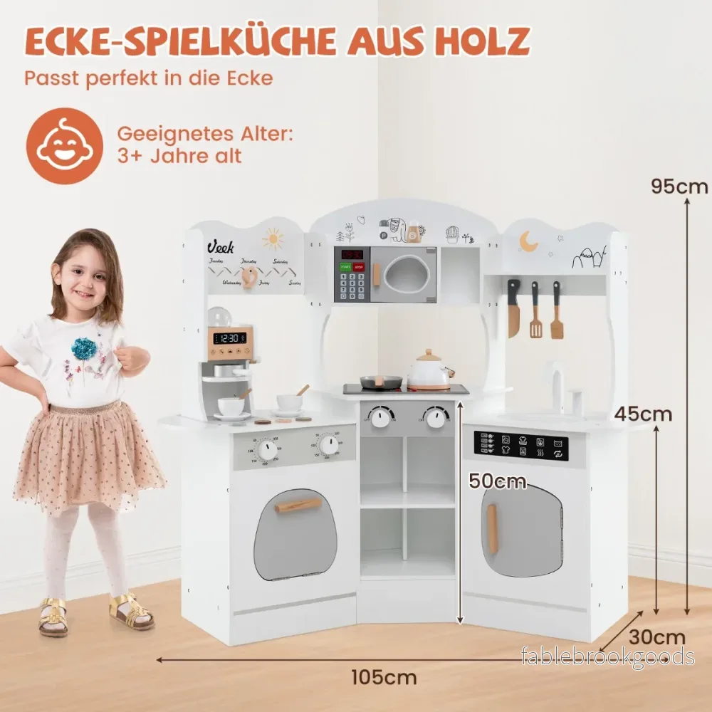 Hörnlekök – i trä med Ljud och Ljus Kaffemaskin Rutschkana Småbarnskök Lekset – Vit - Bild 2