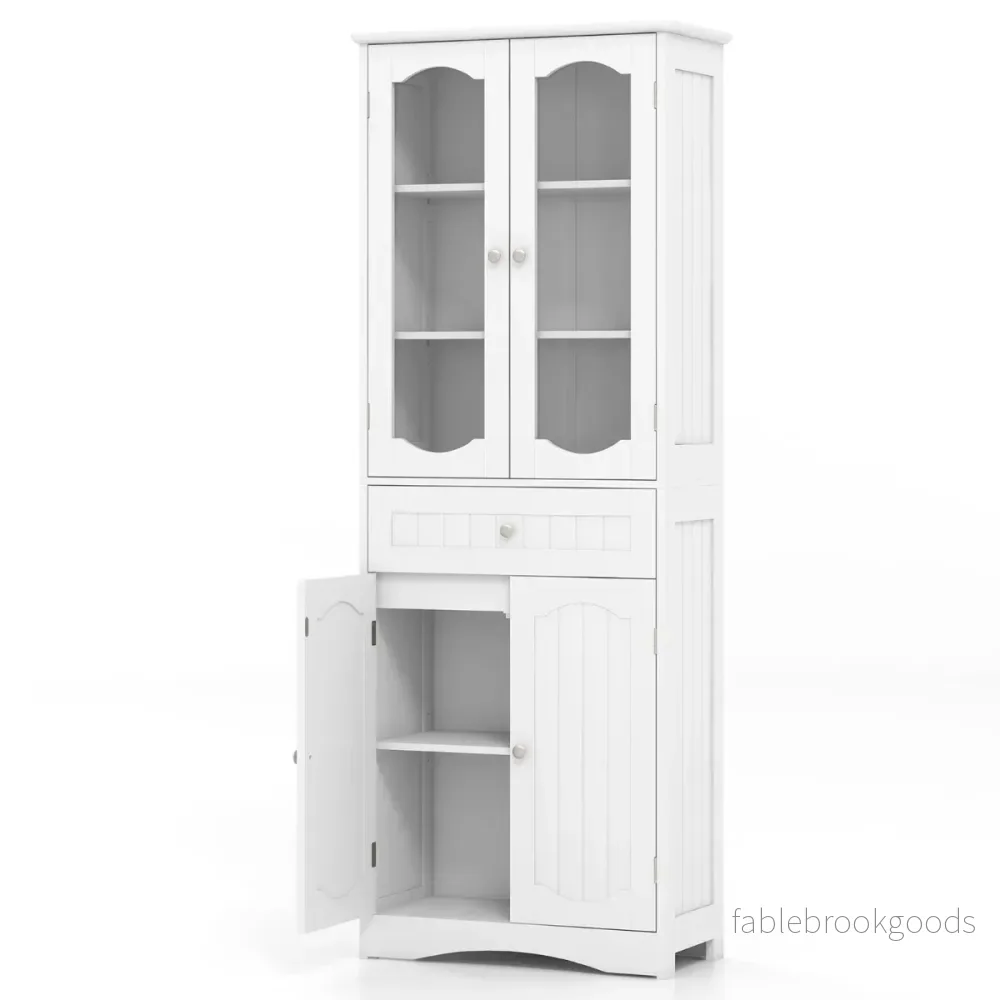 Badrumsskåp – Fristående Högskåp med dörrar och Låda – 4 60 x 30 x 160 cm – Vit