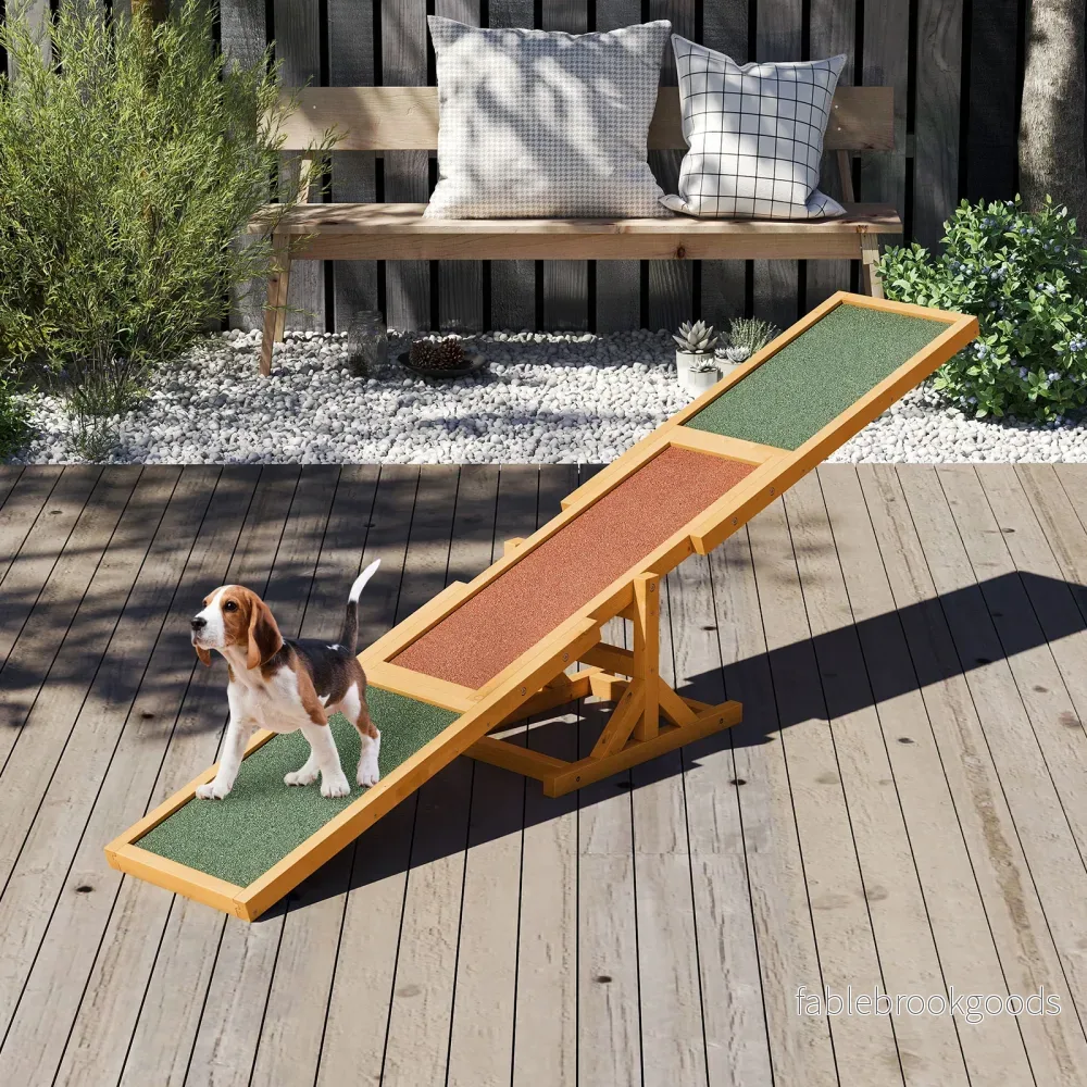 Trä – Hund Agility Vippbräda och leksats Utomhus lökleksak Klätterplattform – Gul - Bild 3