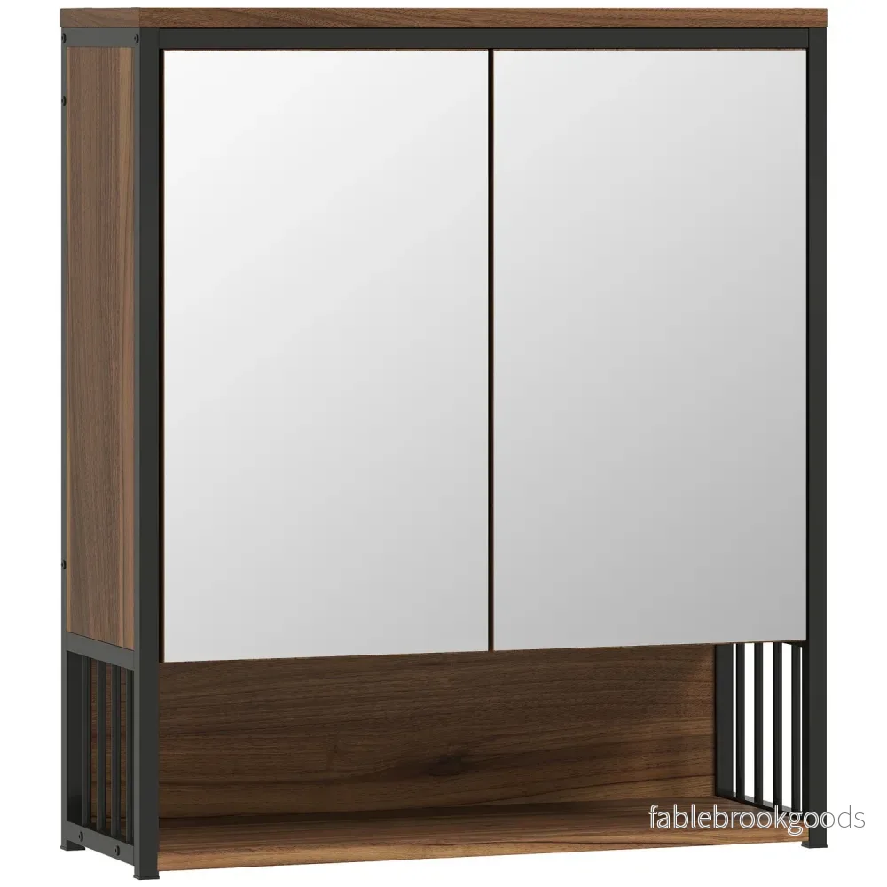 Badrumsspegelskåp, Väggmonterad, Soft-Close, Brun, MDF