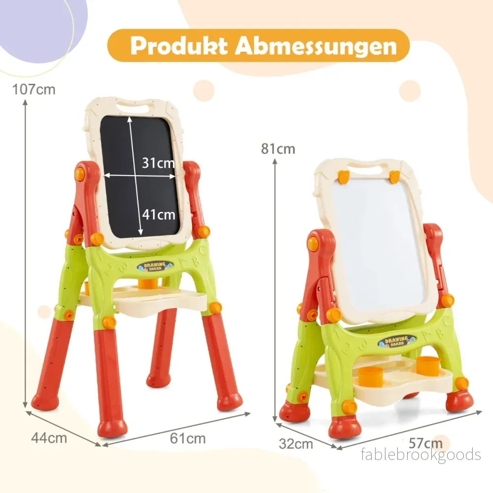 Barn – Dubbel Sided Tavla med Whiteboard och Höjdjusterbar Tafel Ståbord – Orange - Bild 2