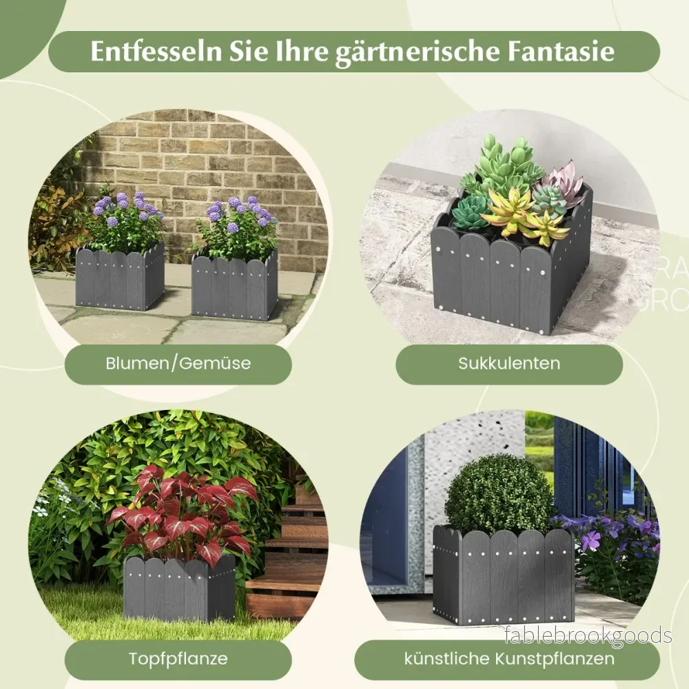 Set – med krukor, väderbeständig, HDPE trädgårdsblomstlåda, rektangulär, – 2 32 x 30 x 25 cm – Grå - Bild 2