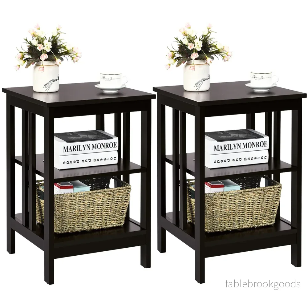 Sängbord – våningar set med sidobord Nattduksbord soffbord för sovrum – 3 2 40 x 40 x 61 cm – Kaffe - Bild 3