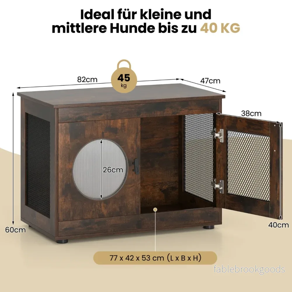 Hundbur – djurbur hundbox i möbelstil med dörr och PC fönster husdjursbur för små medelstora hundar katt – 82 x 47 x 60 cm – Brun - Bild 2