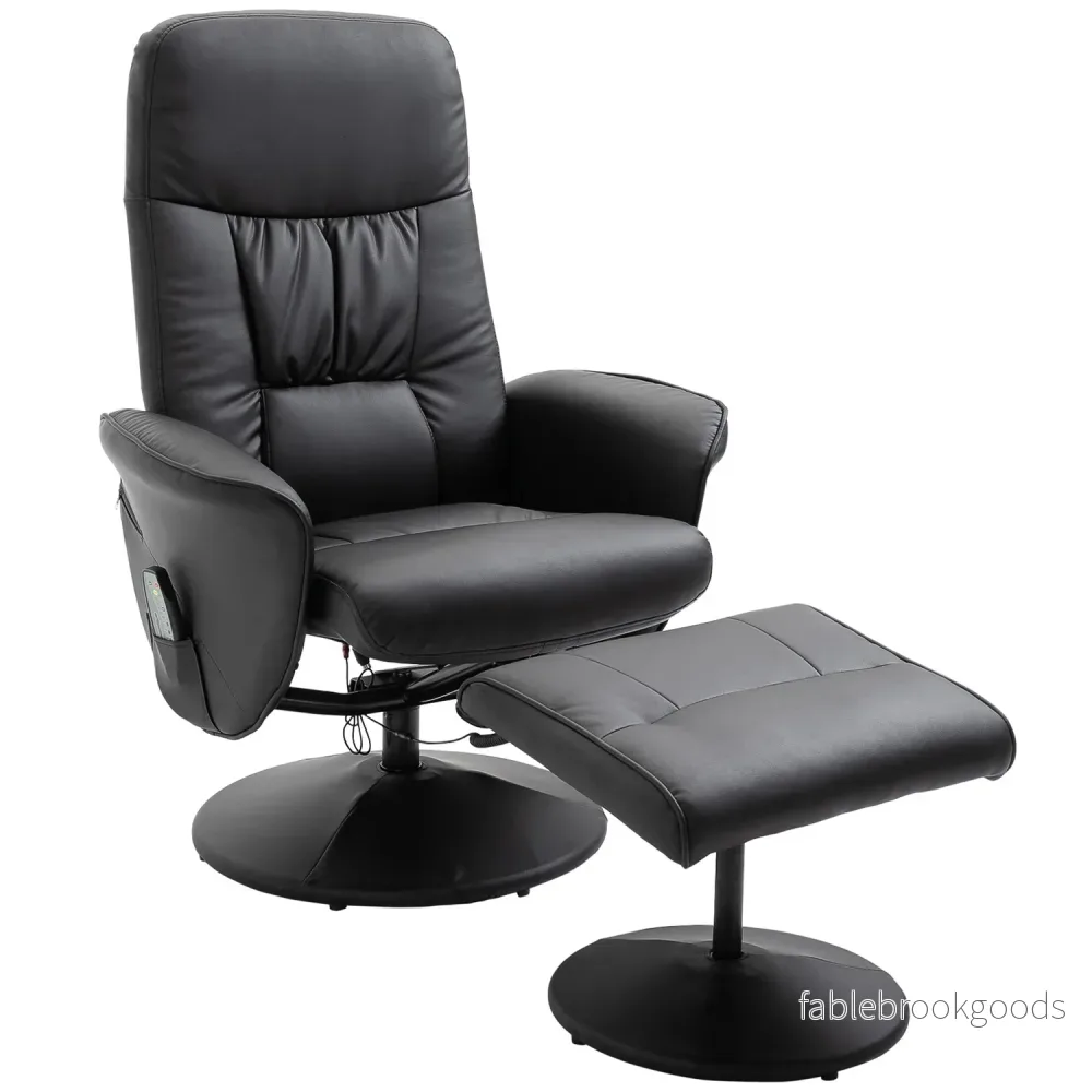 Massagefåtölj med ottoman; Svart konstläder