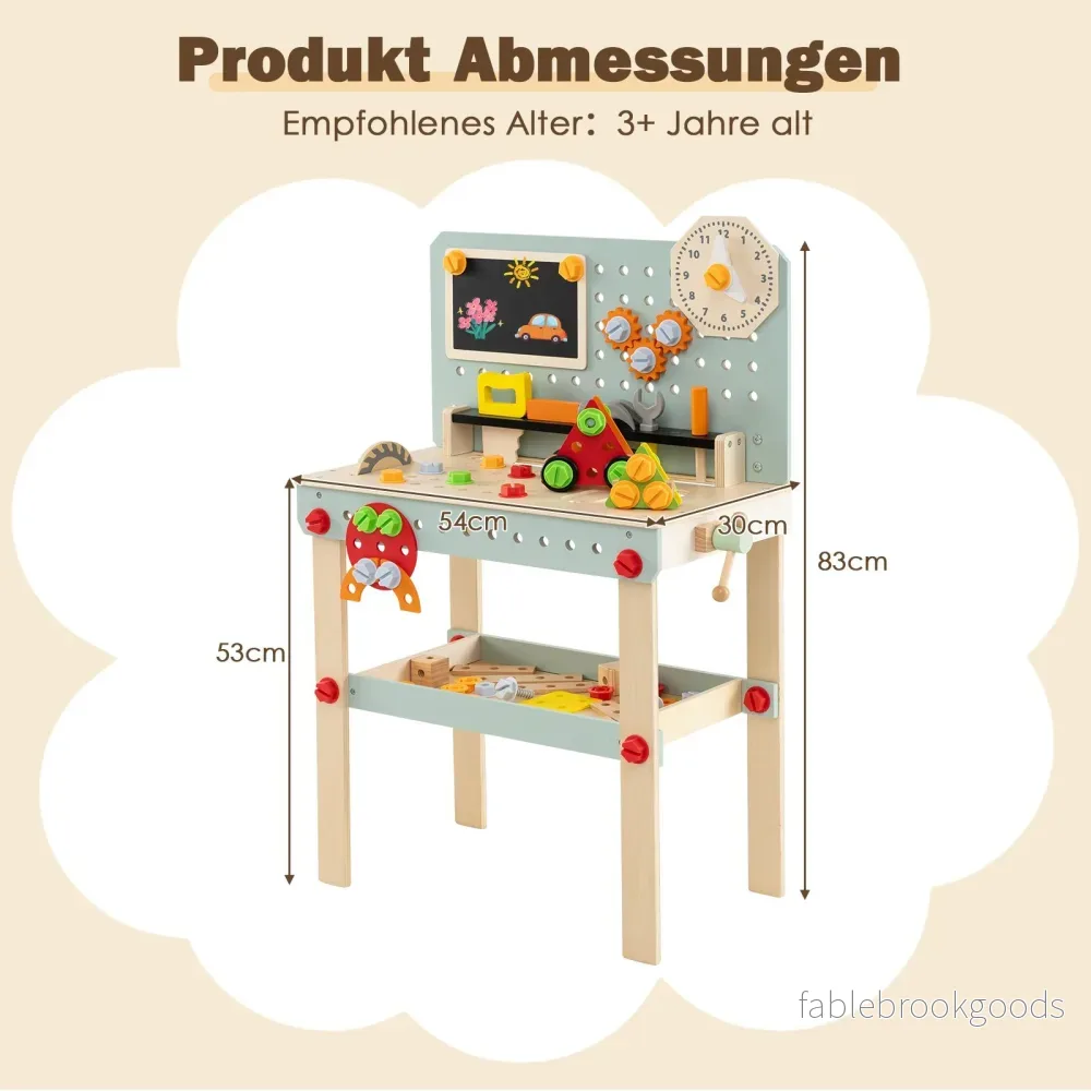Verkstad – Barn Trä Verktygsbänk med Tafel och DIY set Tillbehör Förvaring – Flerfärgad - Bild 2