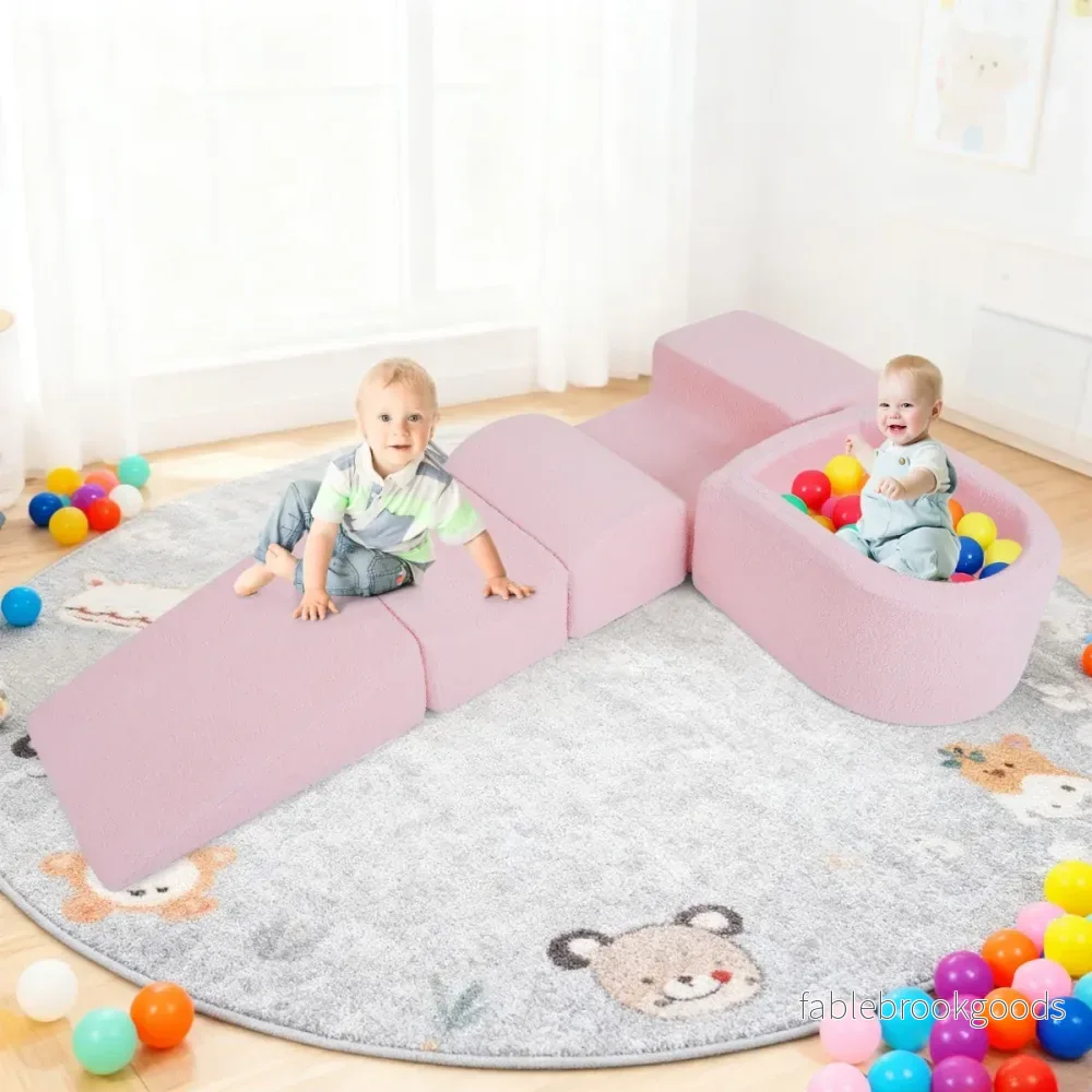 delat – skumgummibyggklossar för småbarn, mjuka med bollbad (utan bollar) och sherpaöverdrag, inomhus, – 5 . – Rosa - Bild 3