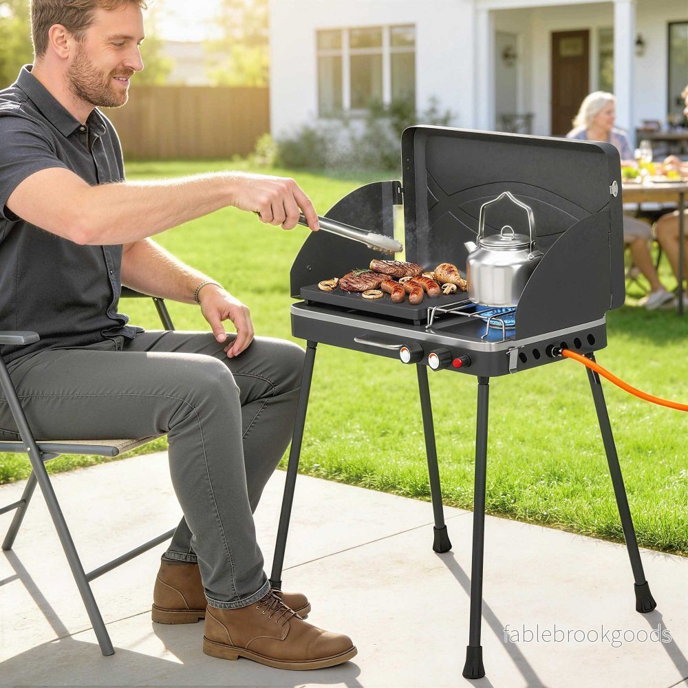 Bärbar gasgrill med 2 brännare, 7 kW, bordsmonterad - Bild 2