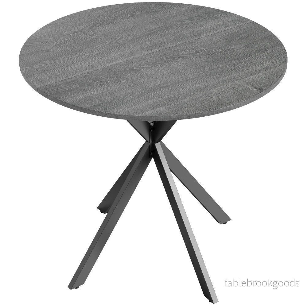 Runt matbord, träliknande yta, 80 cm, stålram