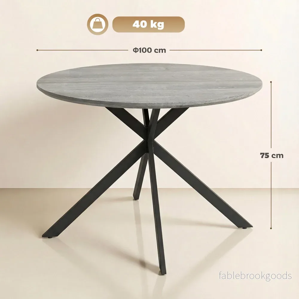 Runt matbord för 4, industriell stil, grått - Bild 3