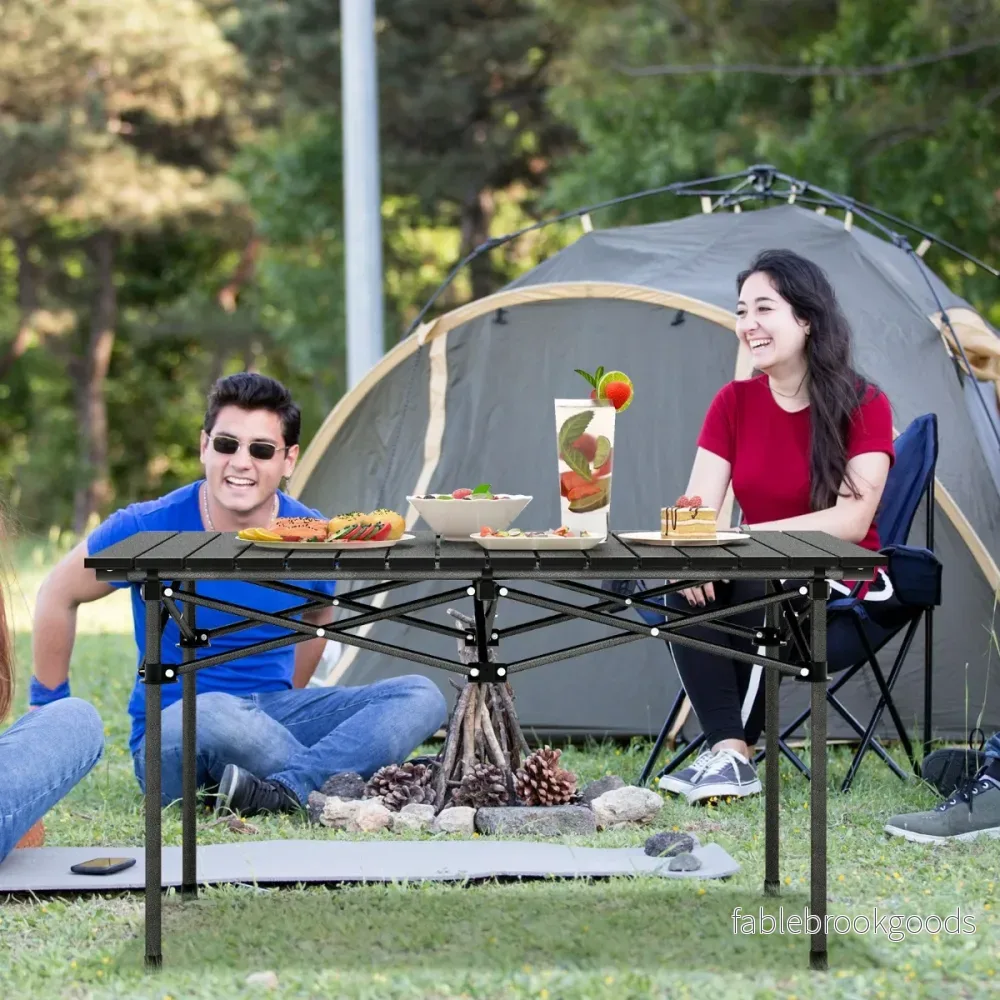 Campingbord – i aluminium för personer, hopfällbart picknickbord med bärväska – 4-6 – Svart